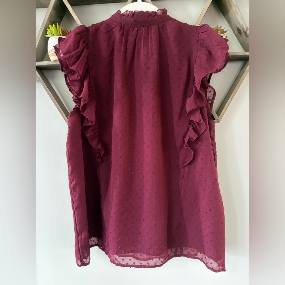 LOFT Women's Ruffled Sleeveless Blouse in Deep berry romantic ruffle. NWT medium - Picture 5 of 6